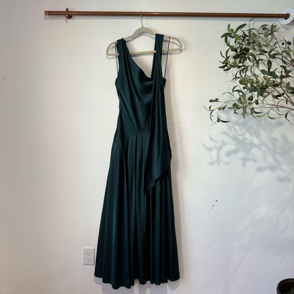 BHLDN One Shoulder Scarf Maxi Dress Dark Green Anthropologie - Picture 6 of 6